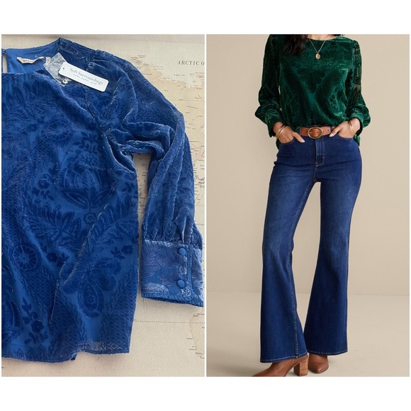 🆕Soft Surroundings Vanetta Velvet Top Sapphire Blue Velvet Floral Top 1X NWT - Picture 1 of 16